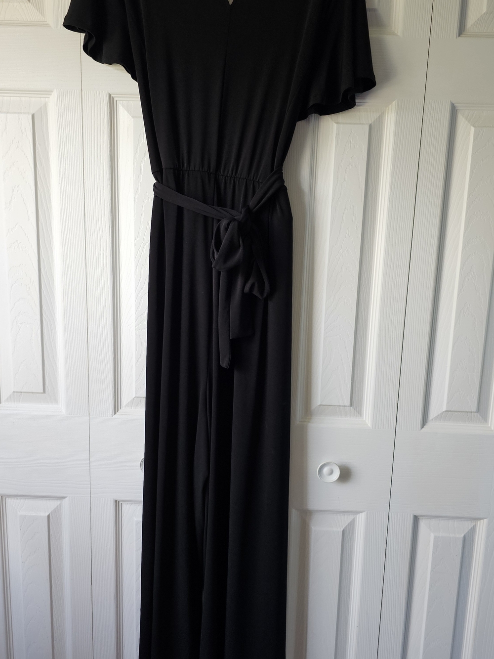 Lane Bryant Black Wrap Front Flutter Sleeve Jumpsuit Size 22/24 Belted Pockets